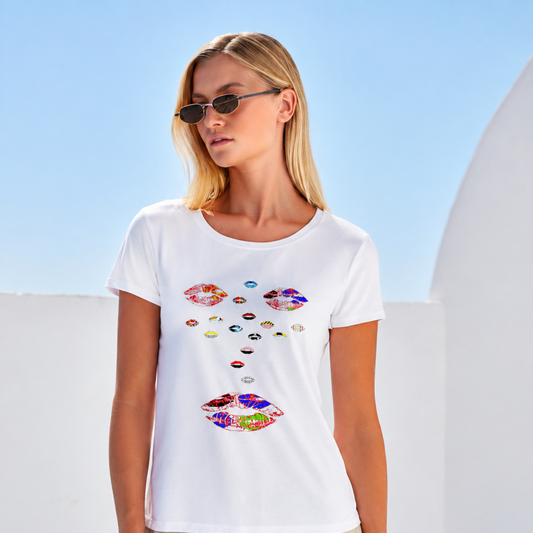 Pixel Lips White Tee — Artistic T-shirt