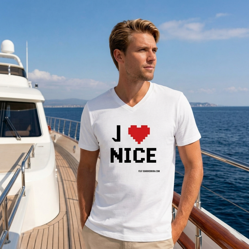 J ❤️ Nice  T-shirt Pixel Art col en V