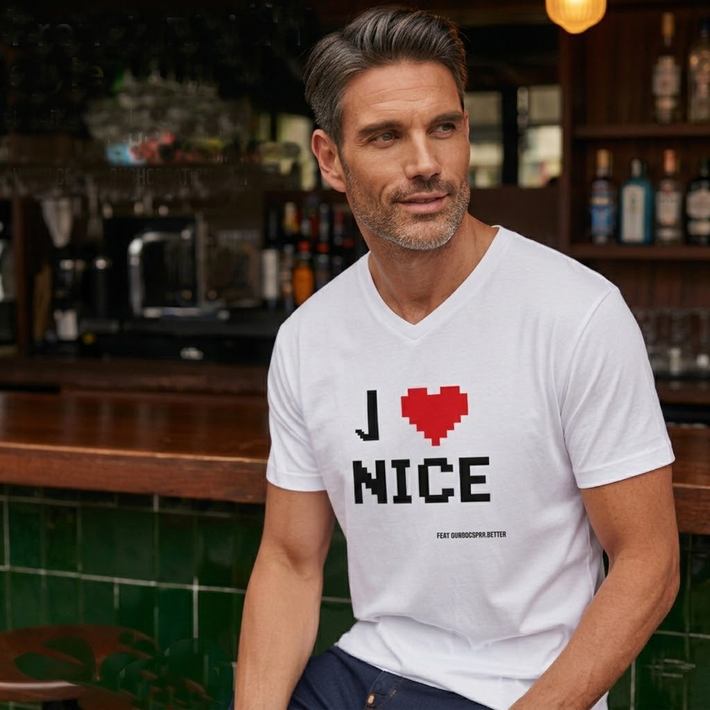 J ❤️ Nice  T-shirt Pixel Art col en V