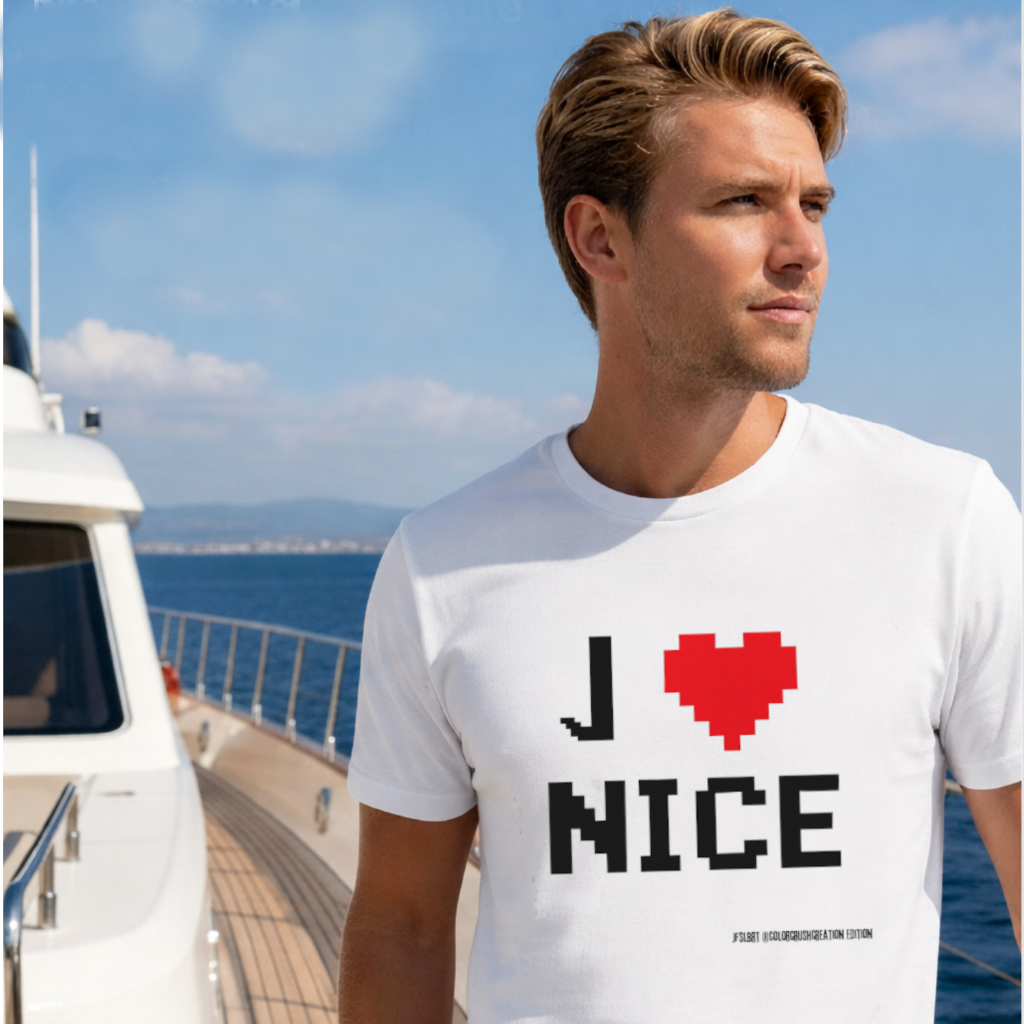 J' ❤️ Nice  T-shirt Pixel Art col rond