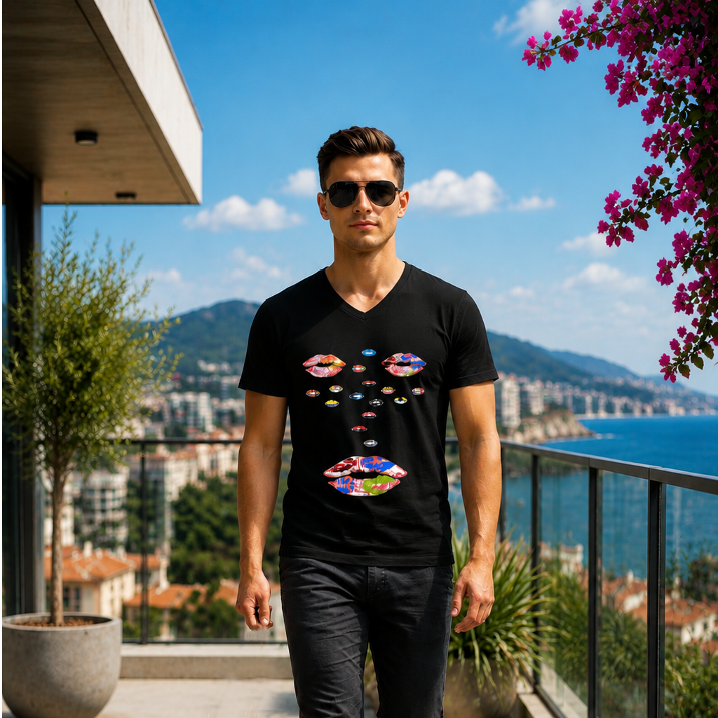 Pixel Lips Black Tee — Artistic T-shirt