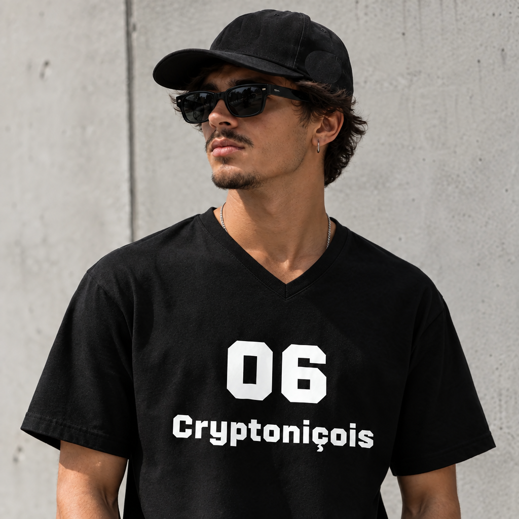 T-shirt noir Cryptoniçois avec col en V