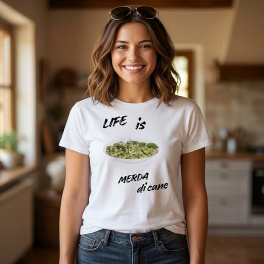 Life Is Merda di Can  T-shirt humoristique spécialité niçoise